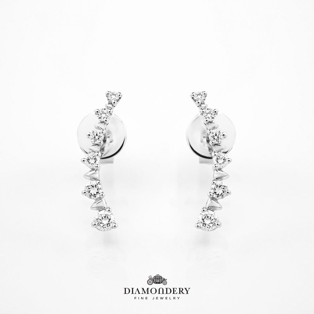 ต่างหูเพชรแท้ Curved Diamond Earrings ( Diamond Earrings )
