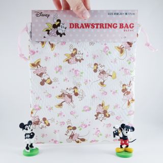 (พร้อมส่ง) Drawstring Bag ถุงหูรูดลาย Disney - Minnie Mouse มินนี่เมาส์ l แท้ 🇯🇵