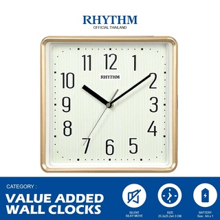 นาฬิกาติดผนัง RHYTHM  นาฬิกาแขวนเรืองแสง ทรงสี่เหลี่ยม นาฬิกาตกแต่งบ้าน minimal 25.2 ซม