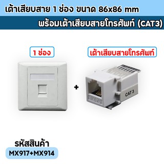 หน้ากากเต้าเสียบ 1ช่อง + เต้าเสียบสายโทรศัพท์ สายแลน