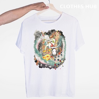 Miyazaki Hayao Spirited Away Totoro Anime เสื้อยืดคอสั้นแขนสั้นฤดูร้อน Tshirt เสื้อยืดผู้ชาย เสื้อยืดผู้หญิง