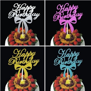 ป้ายกระดาษกากเพชรHBDรูปโบว์ (แพ็ค 10 ชิ้น)