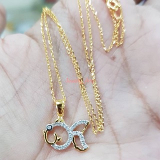 🌟ผ่อน0%🌟สร้อยคอพร้อมจี้ปลาทอง ทอง 9k ทองแท้ 37.5%