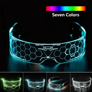 แว่นตาแบบมีไฟ Led สําหรับปาร์ตี้ฮาโลวีน LED Hive Luminous Glasses Futuristic Electronic Visor Glasses Light Up Glasses Prop for Halloween Festival KTV Bar Performance Christmas Birthday Party