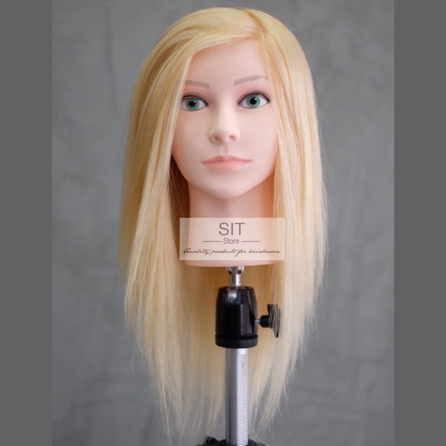 หัวหุ่นผมแท้ 100% สีบลอนด์ทอง สำหรับฝึกตัดผมและทำสี