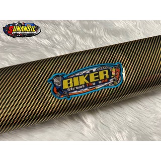 [โค้ดAKER381ลดซ้ำ15%]ผ้าเบาะมอเตอร์ไซค์ แคปล่าแก้วสีทองปัก Biker โช๊ค