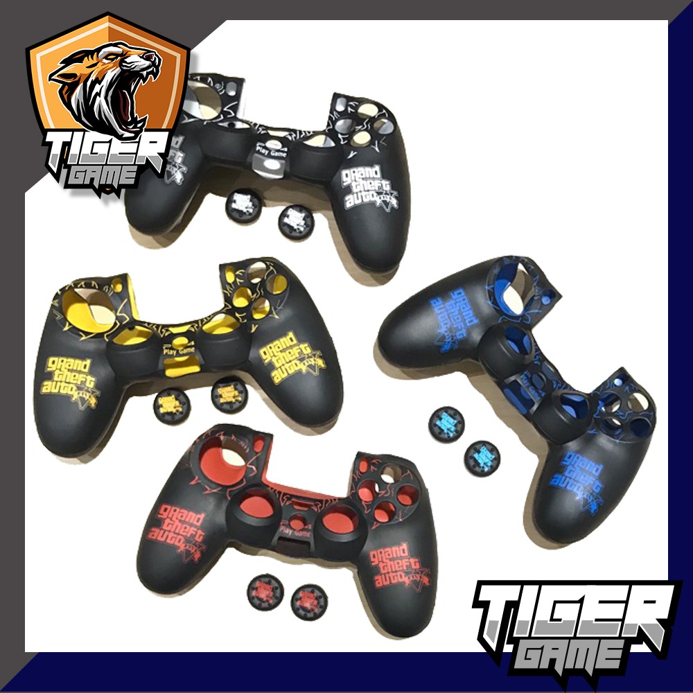 ซิลิโคนจอย PS4 แถมจุกครอบอนาล็อก ลาย GTA V (ซิลิโคนจอยPs4)(Silicone Ps4 Controller)(ซิลิโคน จอย Ps4)