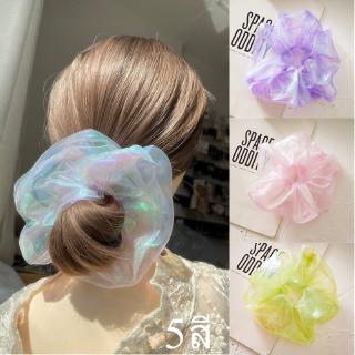 CICI ยางรัดผมโดนัท ยางมัดผมเกาหลี ขนาดใหญ่ Glittery Organza Big Donut Hair Ribbon Bands Elastic