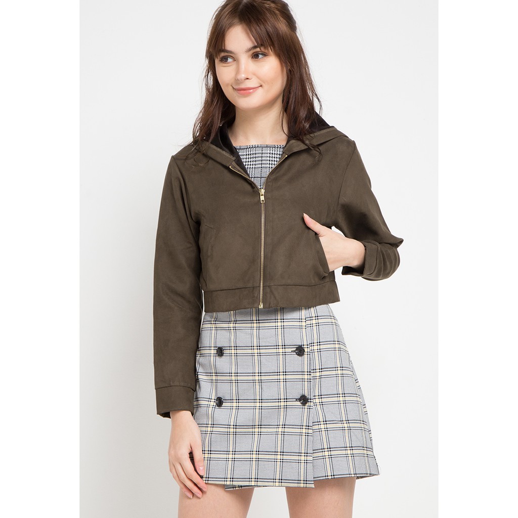Llaces Clothing - Women& 39;s Outerwear - เสื้อแจ็คเก็ตหนังกลับครอป - สีน้ําตาล