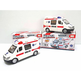 รถพยาบาลของเล่นเด็ก Ambulance ใส่ถ่านวิ่งชนถอย มีไฟมีเสียง เปิดประตูได้ 89-1188B