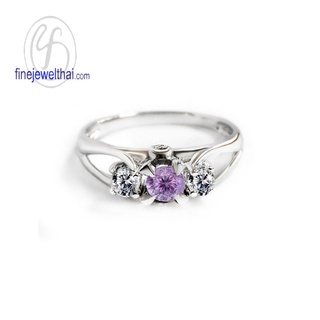 Finejewelthai-แหวนอะเมทิสต์-แหวนเพชรCZ-แหวนเงินแท้-แหวนพลอยแท้-Amethyst-Silver-Ring-R1224amt (เลือกสีตัวเรือนได้)