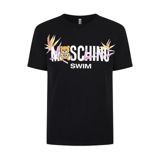 Moschino SWIM เสื้อยืดคอกลม แขนสั้น ผ้าฝ้าย พิมพ์ลายตัวอักษรหมีปาล์ม สําหรับผู้ชาย 0555