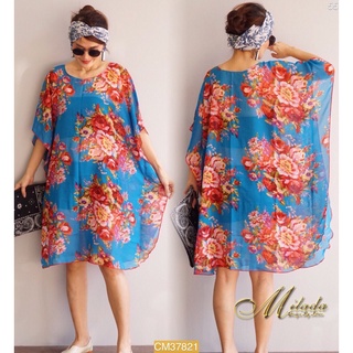 !!พร้อมส่ง!!มินิเดรสผ้าชีฟองเนื้อดีลายสวยสีฟ้า รอบอก 40-48"