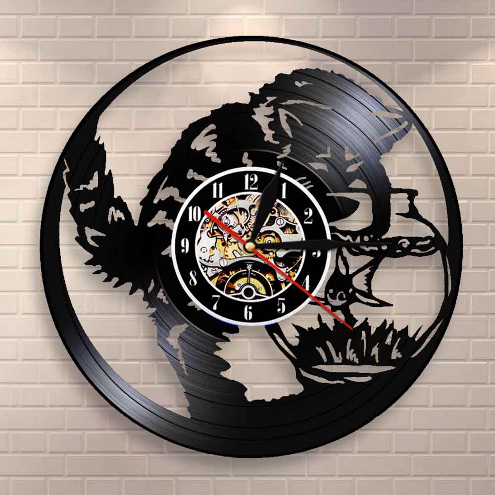 Black Cat Fishing Catcher Wall Clock Kitty Cat Fishing In Fishbowl Vinyl Record Wall Clock Aquarium Kitten Meow Decorative Clock Shopee Thailand