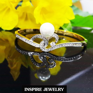 INSPIRE JEWELRY กำไลเพชรประดับมุก ขนาดวงในกว้าง 5x5.5cm งานเพชรCZ เพชรสวยเกรด AAA++