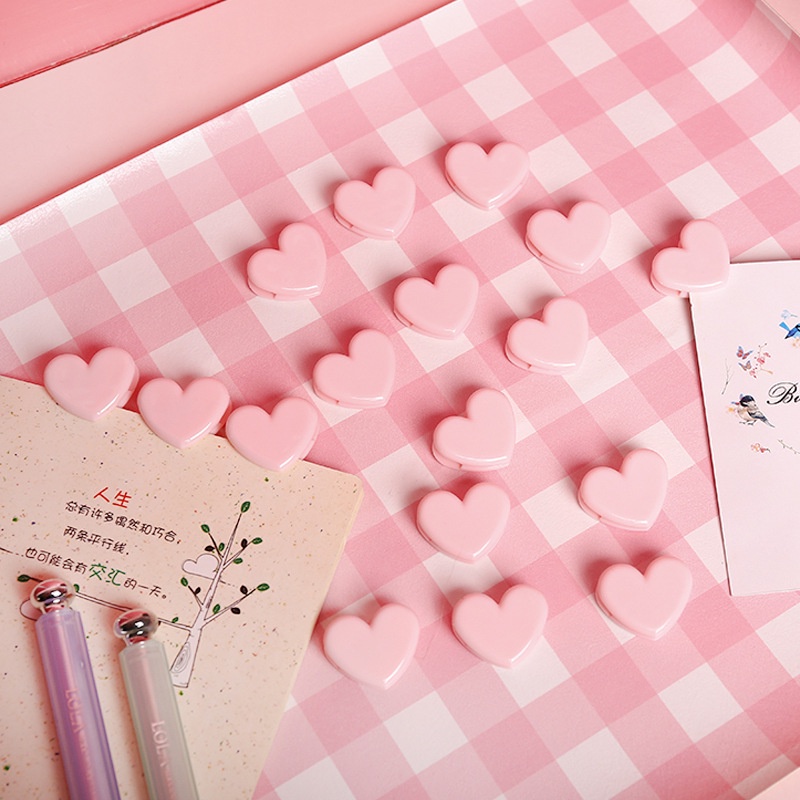 คลิปหนีบกระดาษ รูปหัวใจ สีชมพู สไตล์เกาหลี สําหรับหนีบรูปภาพ เครื่องเขียน ของขวัญ