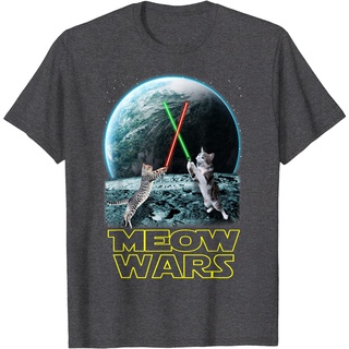 ผ้าฝ้ายคอกลมเสื้อยืดผ้าฝ้ายพิมพ์ลาย Meow Wars Cat สําหรับคู่รักแมว Qt3efrom S-4XL