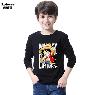 เสื้อยืดแขนยาวพิมพ์ลายการ์ตูน One Piece Monkey D Luffy สําหรับเด็กผู้ชาย 6-13 ปี