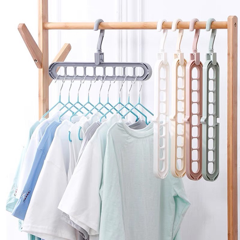 Hoshiko_SHOP ไม้แขวนเสื้อ 9 ช่อง ไม้แขวนพลาสติก ไม้แขวนจัดระเบียบในตู้เสื้อผ้า