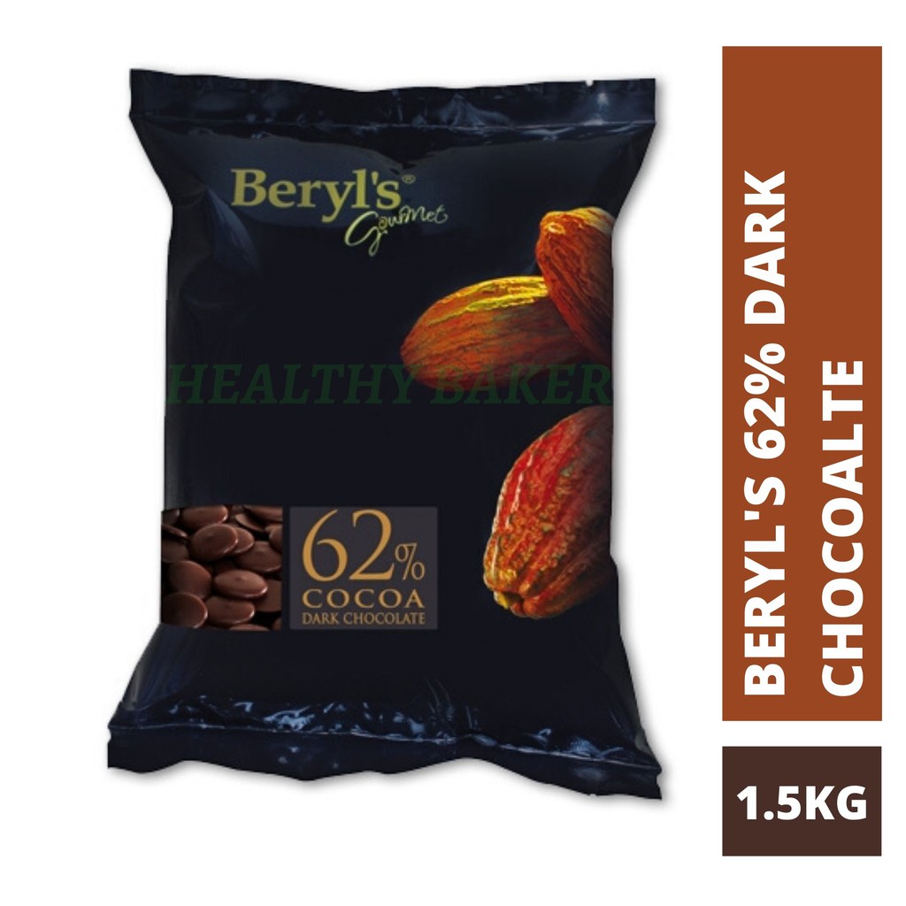 Beryls เหรียญดาร์กช็อกโกแลต 62% 1.5กก. / Coklat Hitam Beryls Gourmet / ฮาลาล / Healthy Baker