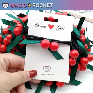 【Magic Pocket】🍒หนังยางรัดผมสไตล์เกาหลีรุ่นขายดี ลายดอกเชอรี่ หนังยางผูกผม เครื่องประดับผม ZJ016