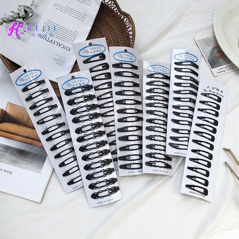10ชิ้น/เซ็ตสีดําชุดกิ๊บสุภาพสตรียอดนิยมที่เรียบง่ายโลหะผสมเรียบ Bb คลิปอุปกรณ์ผม