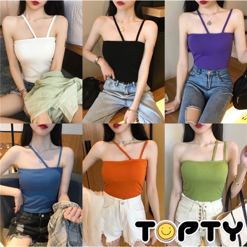 TOPTY เสื้อสายเดี่ยว สายไขว่ ใส่ได้2แบบ ใส่สบาย ไม่มีฟองน้ำ