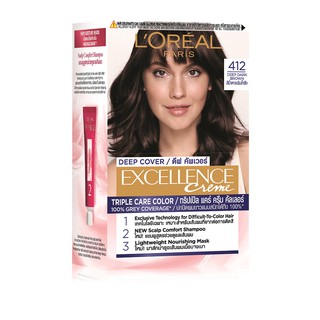 LOREAL PARIS ลอรีอัล ปารีส ครีมเปลี่ยนสีผม เอ็กซ์เซลเล้นซ์ ครีม สีน้ำตาลเข้มล้ำลึก No.412