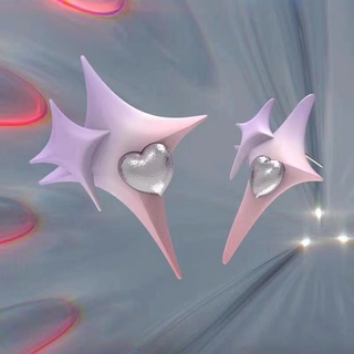 Original Three-dimensional Overlapping Earrings for Girls New Star Love Earrings Pink and Purple Gradient Design Earrings Cool All-match Earrings for Women