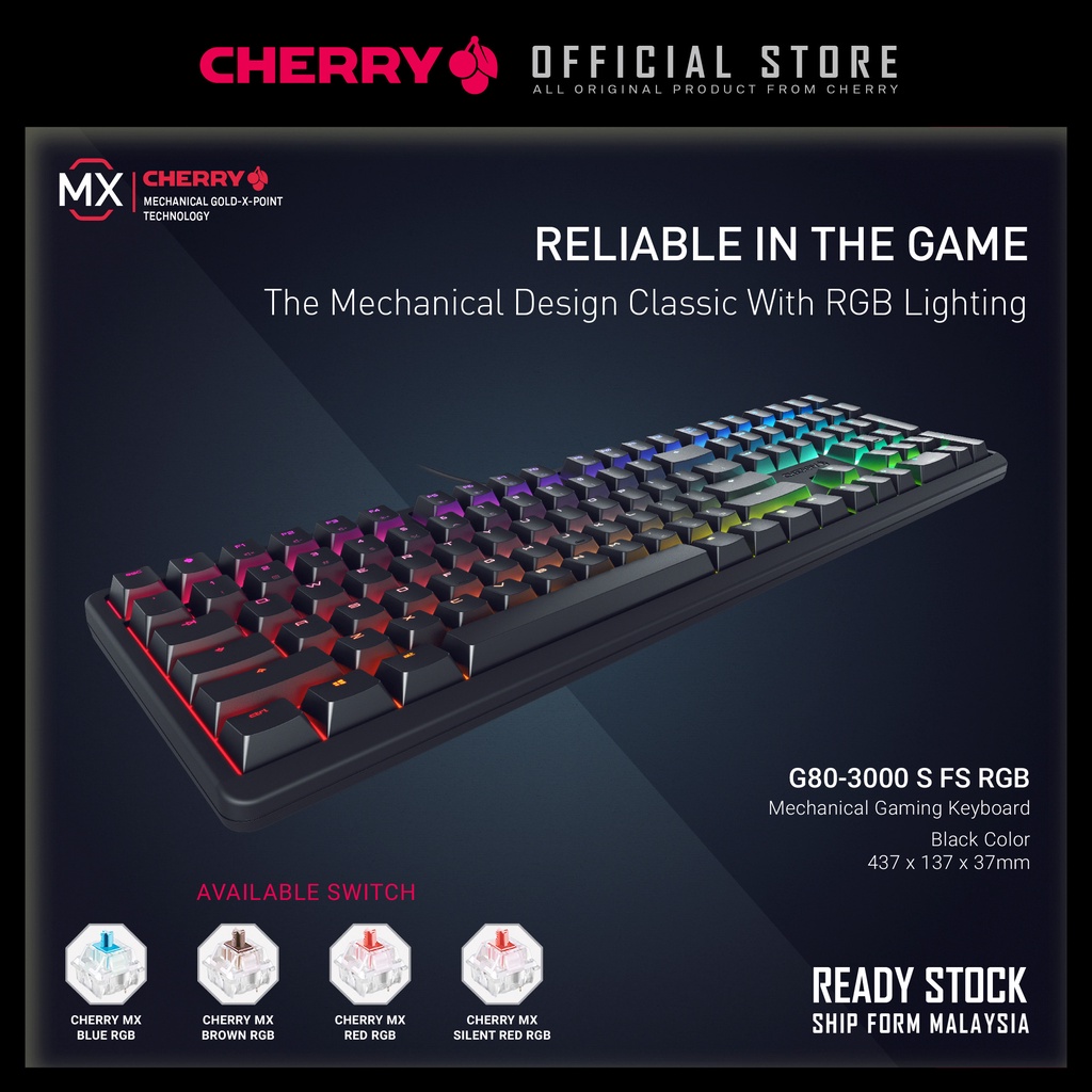 CHERRY G80-3000S FS RGB Mechanical Gaming Keyboard MX Blue/Brown/Red/Silent Red Switch