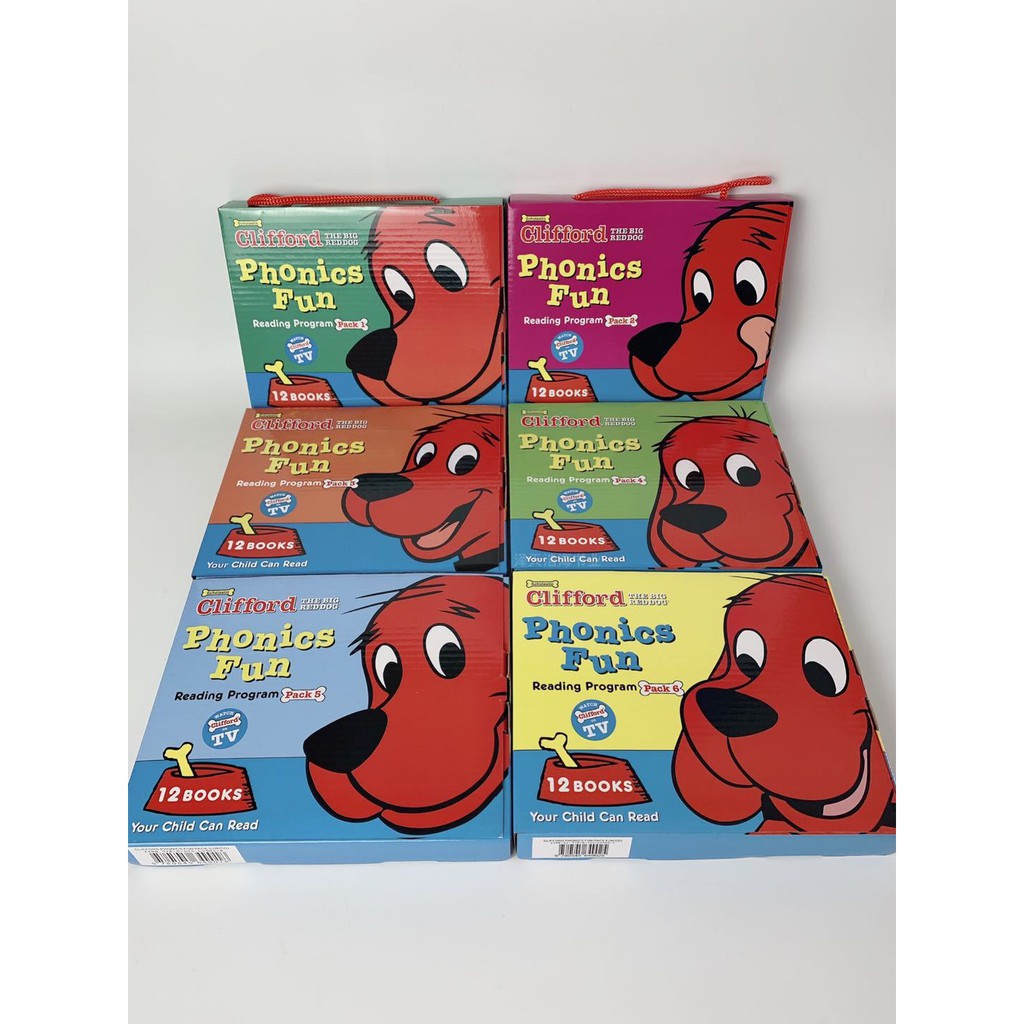 (ใช้โค้ดรับcoinคืน10%ได้) พร้อมส่ง *ลิขสิทธิ์แท้*  ชุดหนังสือ Clifford Fun Phonics Pack 1-6 จำนวน 72 Books Scholastic สแกน QR code เพื่อฝึกออกเสียงตาม