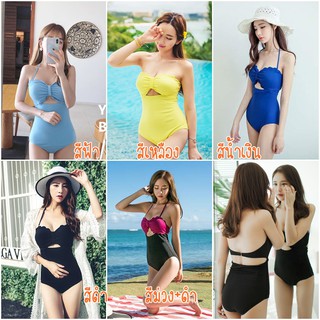 ส่งฟรี👙M-3XL บิกินี่ ชุดว่ายน้ำ วันพีช1ชิ้น คล้องคอ ช่วงบราตกแต่งเป็นทรงโบว์ เปิดเว้าใต้อก