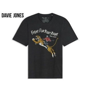 DAVIE JONES เสื้อยืดพิมพ์ลาย ทรง Regular Fit สีเทา Graphic Print Regular Fit T-shirt in Grey TB0348GY