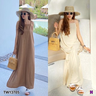 Maxi Dress เดรสยาว สายเดี่ยว เนื้อผ้าลินิน มีกระเป๋าข้างสองข้าง เรียบ หรู ใส่ง่ายชุดเดียวจบเลยจ้า