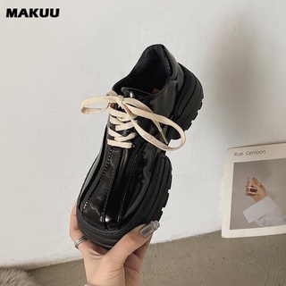 Makuu รองเท้าหนังแพลตฟอร์ม พื้นหนา เสริมส้น สไตล์อังกฤษ แฟชั่นฤดูใบไม้ผลิ และฤดูใบไม้ร่วง สําหรับผู้หญิง