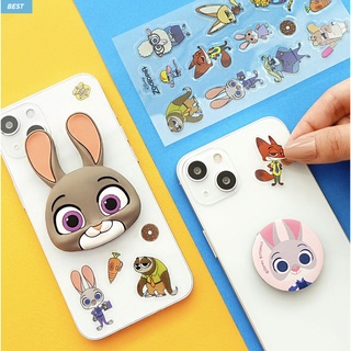 Disney / 2 way phone grip tok + sticker Set - Judy zootopia Minnie mickey pooh piglet soul 22 forky toy story stitch face popsoket griptok