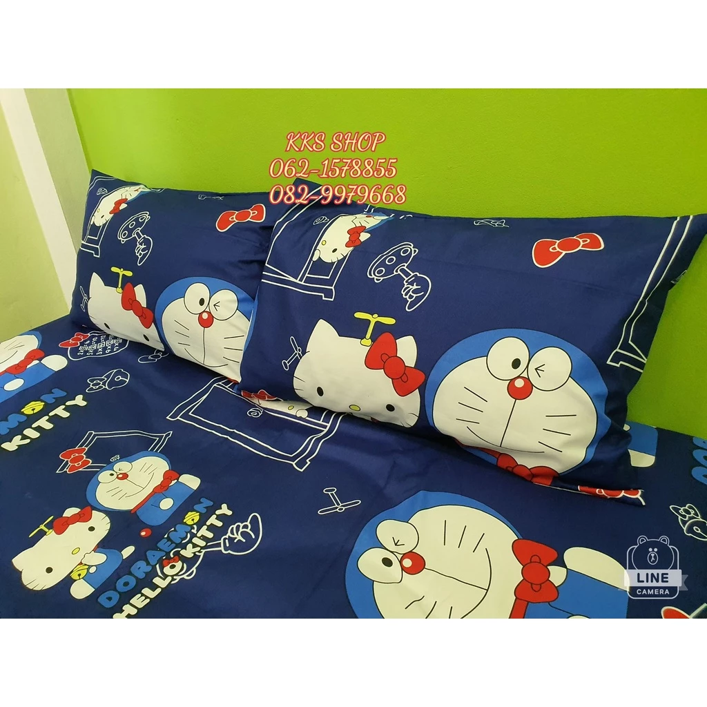 ผ้าปูที่นอนรัดมุม ลายคิตตี้โดเรม่อน สีกรม 3.5/5/6 ฟุต thumbnail 4