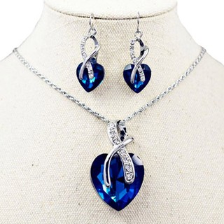 ชุดเครื่องประดับ  Rhinestone Crystal Heart รุ่น 000032-Blue