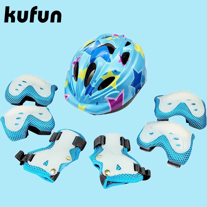 Kufun ชุดอุปกรณ์ป้องกันเข่า ข้อศอก พร้อมหมวกกันน็อค ปรับได้ สําหรับเด็ก 7 ชิ้น