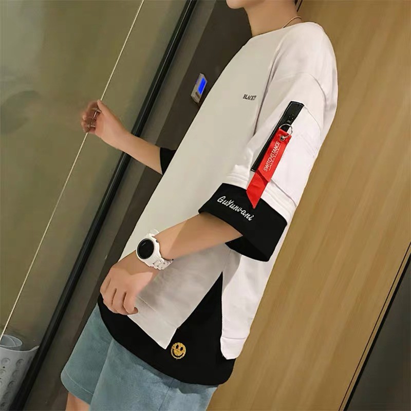 FREEDOM BOY✨เสื้อยืดคอกลม แต่งผ้า2ชั้น สไตล์เกาหลี ใส่สบาย😊
