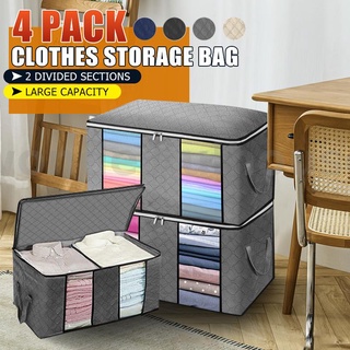 4PC Clothes Storage Bag Box Comforter Blanket Closet Organizer With Zipper 60 x 40 x 35 cm