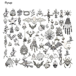 Flyup จี้รูปค้างคาว โครงกระดูก สีเงิน สําหรับทําเครื่องประดับ DIY 50 ชิ้น