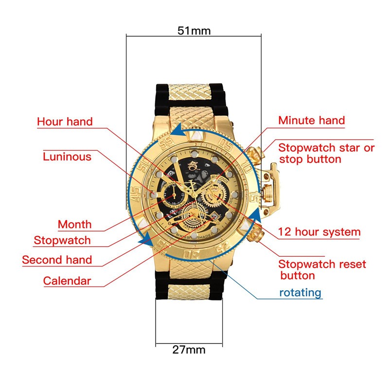 Invicta นาฬิกาข้อมือควอทซ์ หน้าปัดเรืองแสง อเนกประสงค์ จับเวลาได้ ปฏิทิน โครโนกราฟ หมุนได้ สําหรับผู้ชาย 2023