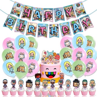 ED Toca Life World Theme Birthday Party Decoration Cake Topper Latex Balloons Banner Party Needs Scene Layout Home Decor Party Supp HOT# PLUS#