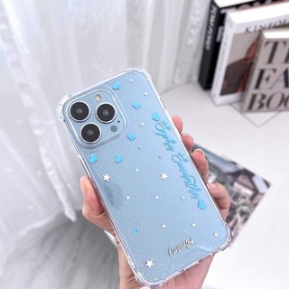 ❤️‍🔥สั่งทำ เคสหัวใจฟ้า+ใส่ชื่อ i13 pro max s22 ultra note20 a53 a73 reno7 v23 เคสกันกระแทก