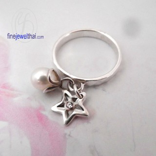 Finejewelthai แหวนมุก แหวนเงินแท้ มุกแท้/ Diamond CZ Silver925 Ring Pearl - R1228pl_cz