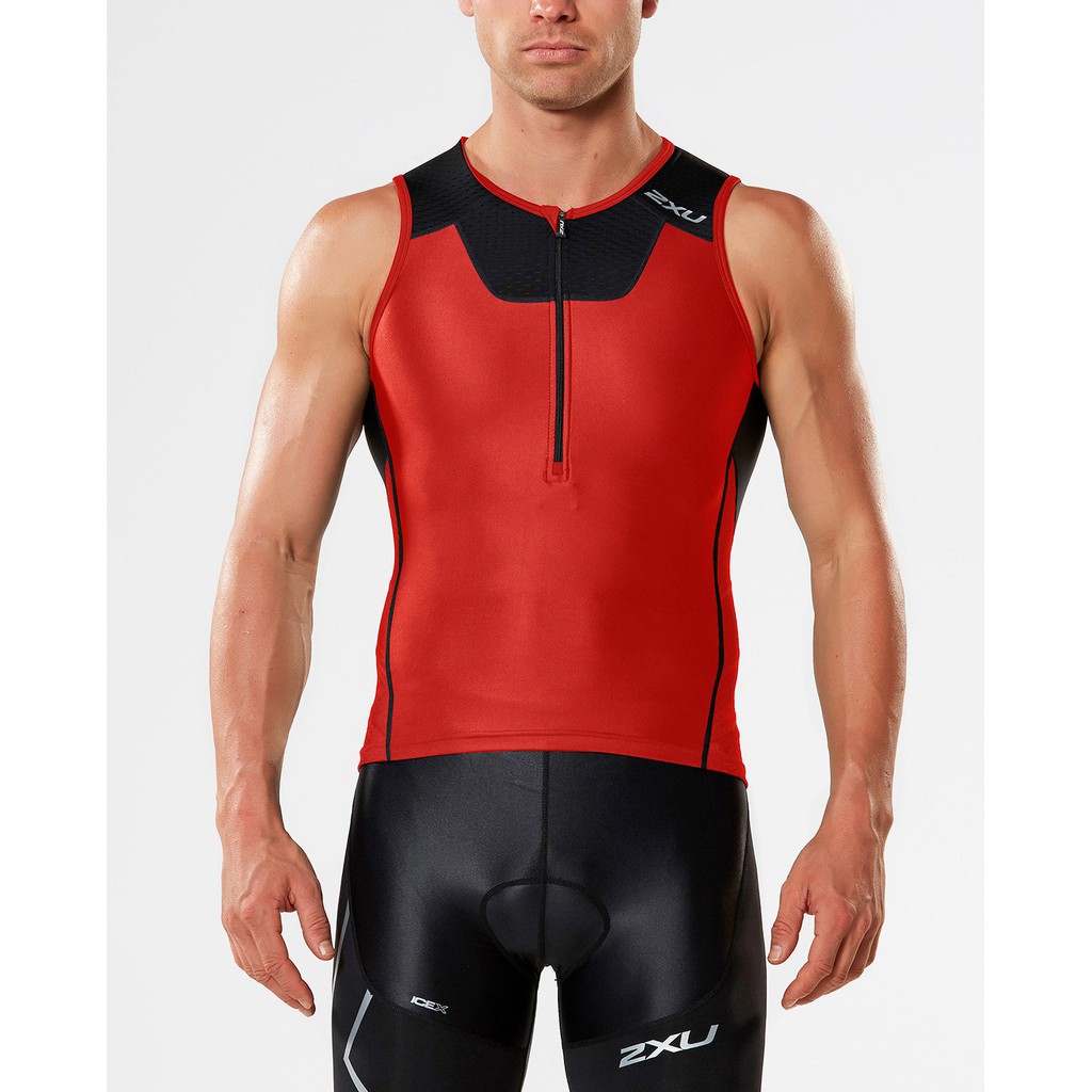 XQ 2XU เสื้อแขนกุดใสออกกำลังกายสำหรับผู้ชาย สีแดง 2XU X-VENT Tri Singlet - MT4358a