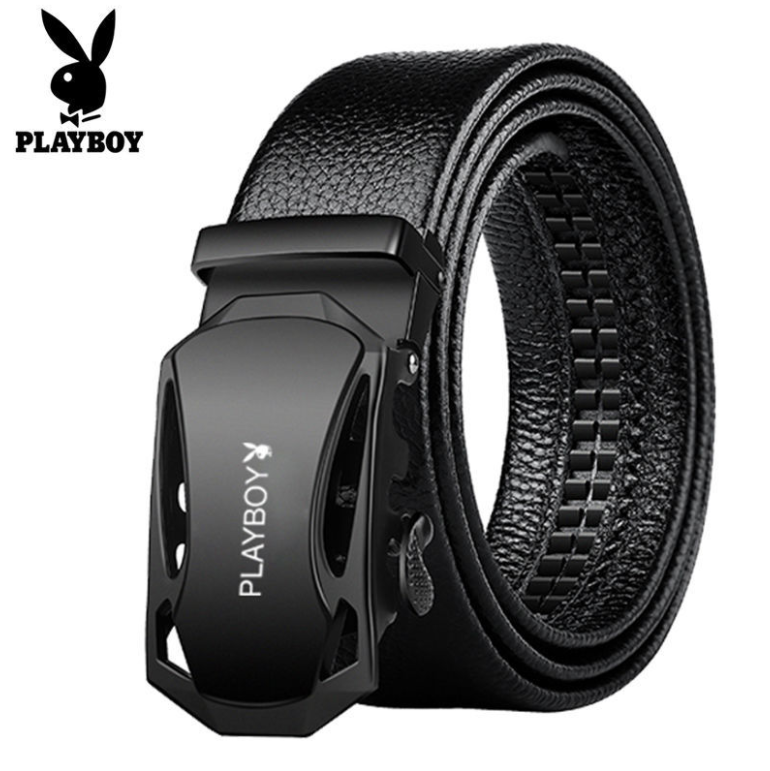 PLAYBOY เข็มขัดหนังวัวนิ่มสองด้านเกรดพรีเมียม หนังวัวแท้100% เข็มขัดหนังแท้ สาย หัวเข็มขัด ผู้ชาย รับประกันคุณภาพ