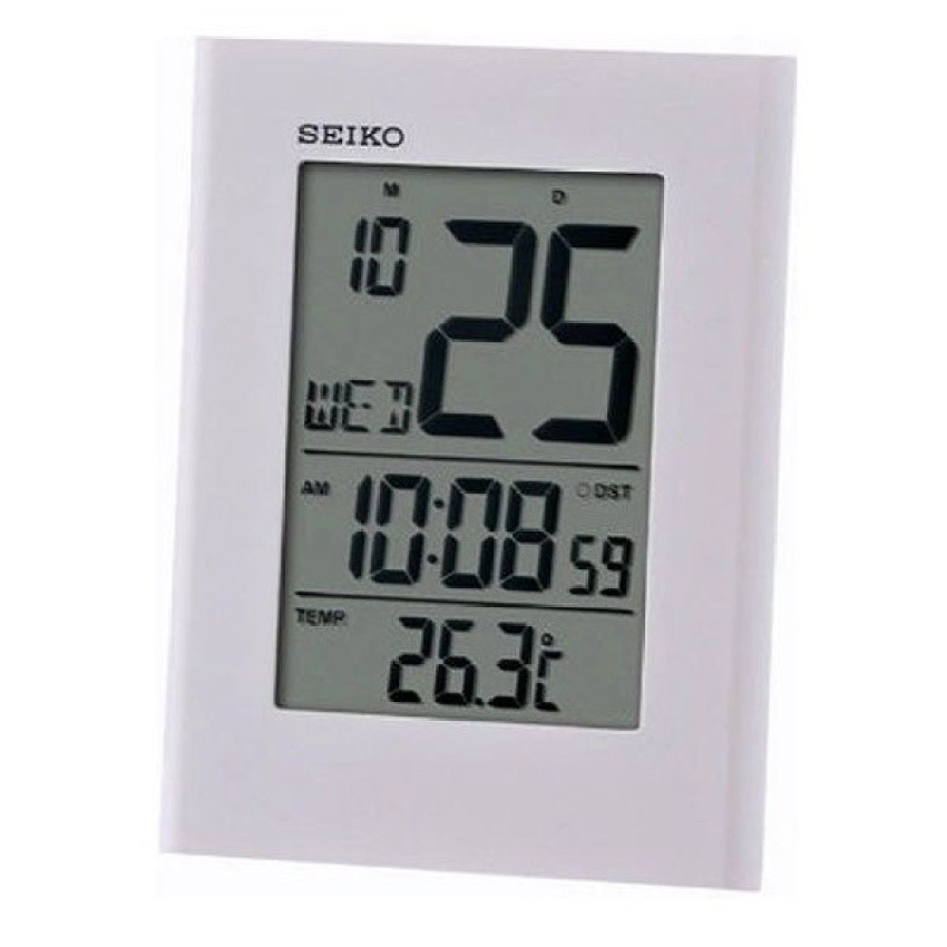 Seiko QHL055W Digital LCD White Snooze Calendar Alarm Clock - White