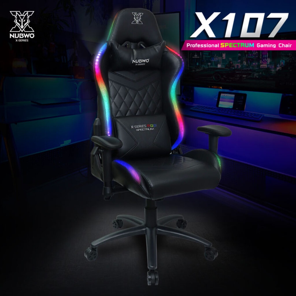 GAMING CHAIR (เก้าอี้เกมมิ่ง) NUBWO X107 SPECTRUM RGB METAL BASE (BLACK) (สินค้าต้องประกอบก่อนใช้งาน)